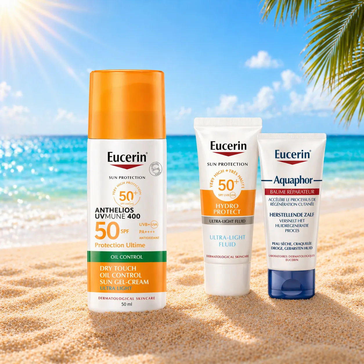 Eucerin Offre Sun Toucher Sec Gel-Crème-Huile Contrôle + Mini Aquaphor + Mini Hydro Protect